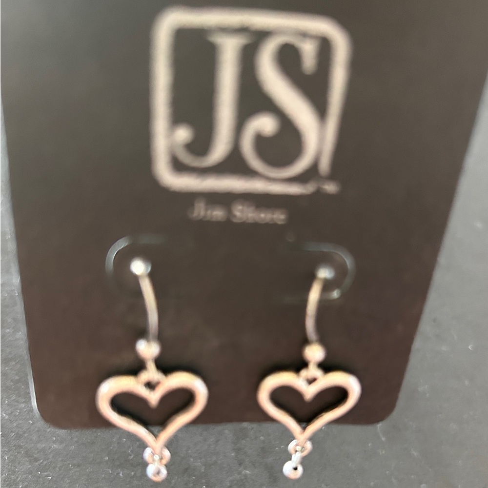 Jim Shore Silver Open Heart Drop Earrings